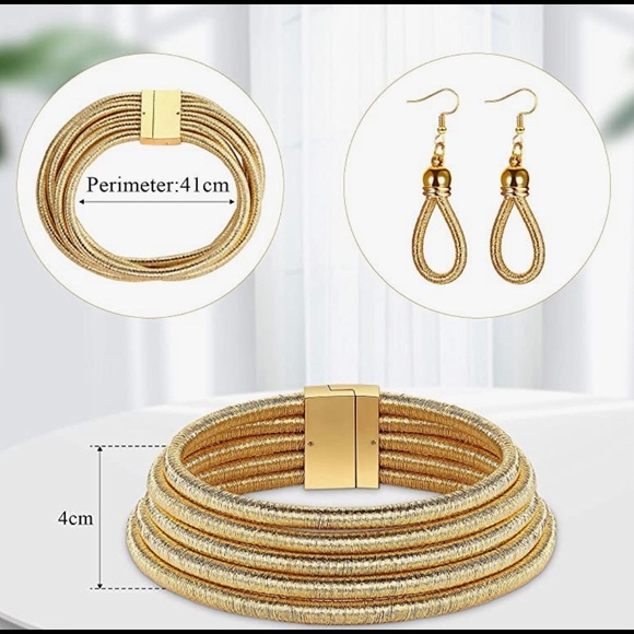 Boho Style Gold-Tone Necklace, Bracelet & Earrings Set - 4 Piece Set - Picture 10 of 14